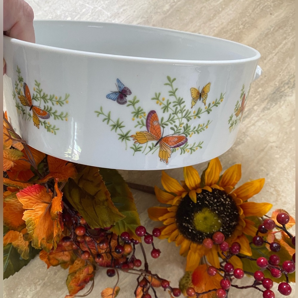 From oven to table backing dish/ salad bawl. Beautiful butterfly floral design